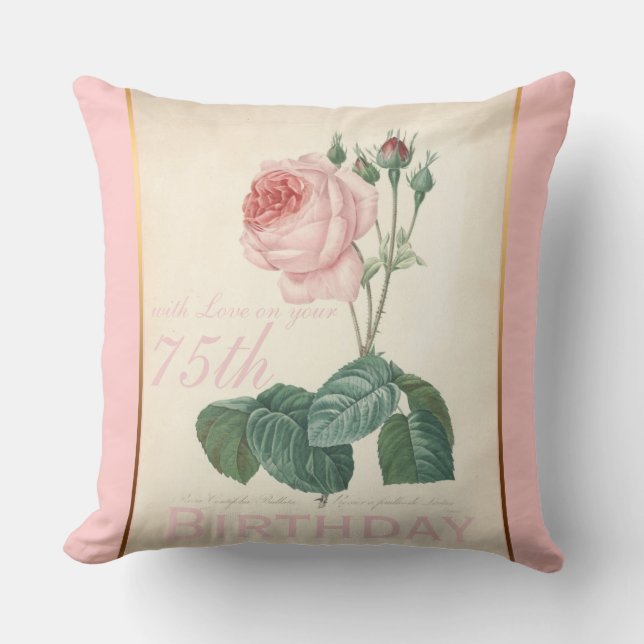 75th Birthday Celebration Vintage Rose Pillow (Front)