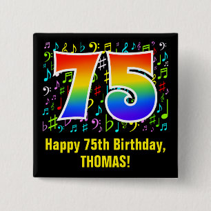 75th Birthday: Colorful Music Symbols, Rainbow 75 15 Cm Square Badge