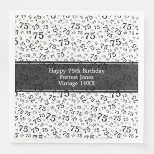 75th Birthday Cool Number Pattern Black/White Napkin