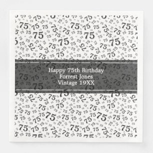 75th Birthday Cool Number Pattern Black/White Napkin