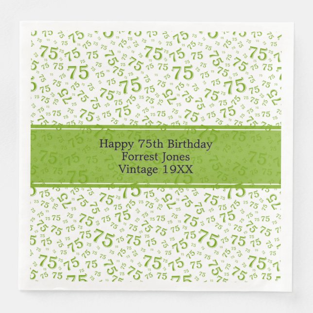 75th Birthday Cool Number Pattern Blue/White Napkin (Front)