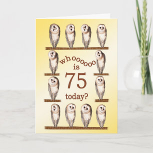 75th birthday, Curious owls card. Card