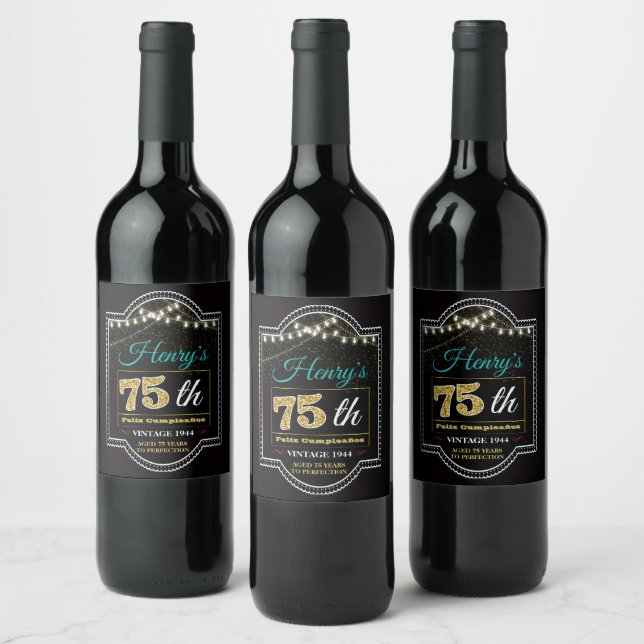 75th Birthday Custom Wine Label, Cheers to 75 Year Label (Bottles)