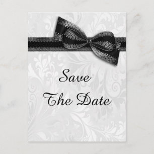 75th Birthday Damask and Faux Bow Save The Date Announcement Postcard