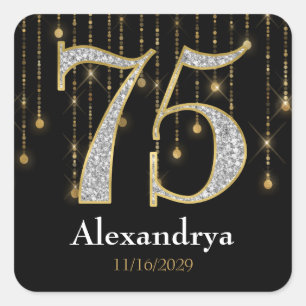 75th Birthday Diamonds Gold Favor Tags Stickers