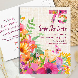 75th Birthday Elegant Floral Garden Butterflies Announcement Postcard