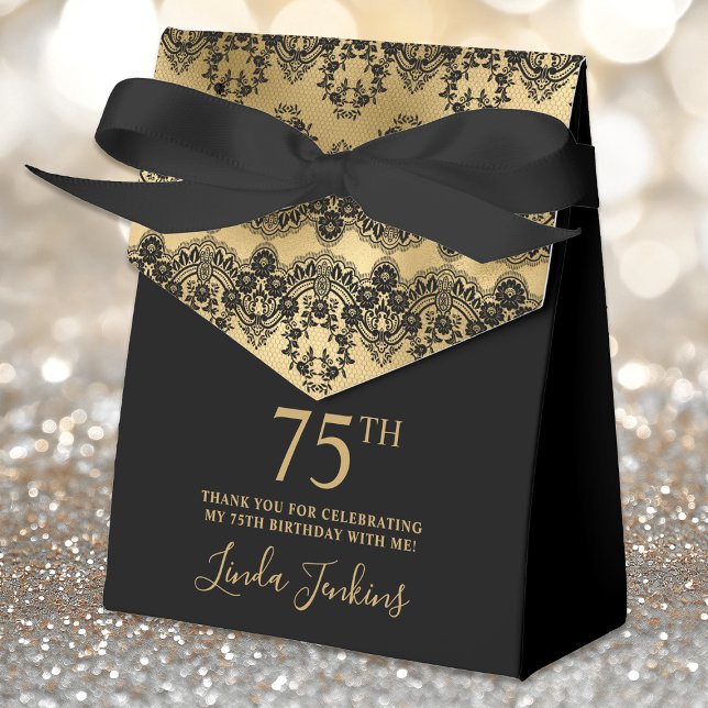 75th Birthday Elegant Gold Black Lace Thank You Favour Box (Creator Uploaded)