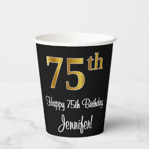 75th Birthday - Elegant Luxurious Faux Gold Look # Paper Cups