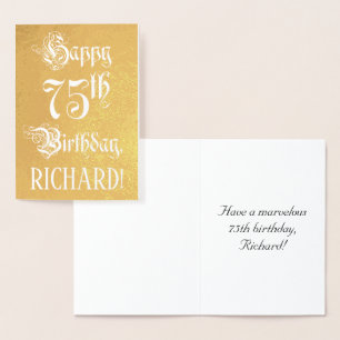 75th Birthday: Elegant, Ornate Script; Custom Name Foil Card