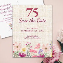 75th Birthday Elegant Pink Floral Save the Date