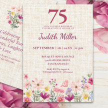 75th Birthday Elegant Pink Wildflower Linen Party