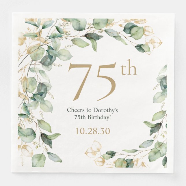 75th Birthday Eucalyptus Napkin (Front)