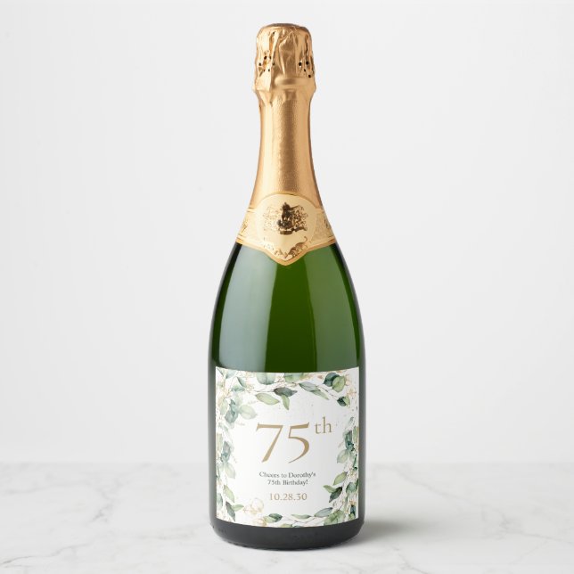 75th Birthday Eucalyptus Sparkling Wine Label (Front)