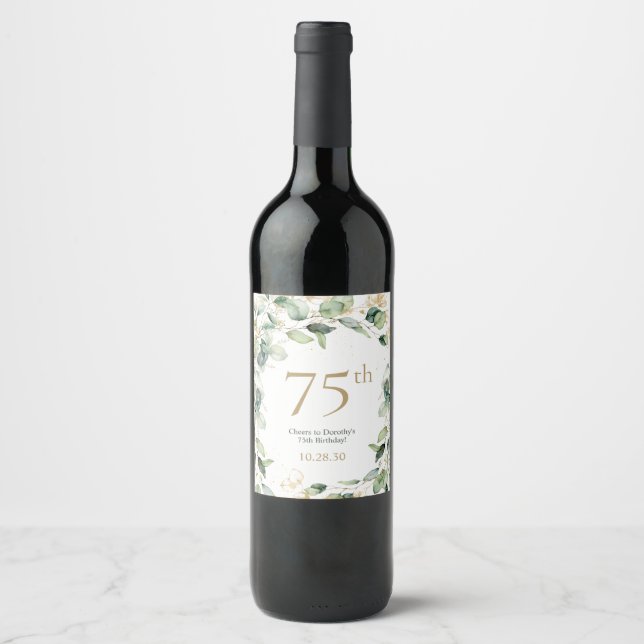 75th Birthday Eucalyptus Wine Label (Front)