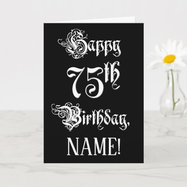 75th Birthday: Fancy, Elegant Script + Custom Name Card (Small Plant)