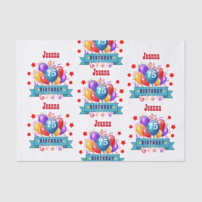 75th Birthday Festive Colourful Balloons C01GZ Tissue Paper (Front)