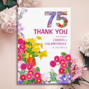 75th Birthday Floral Elegant Thanks for 75 Years Thank You Card