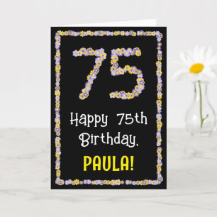 75th Birthday: Floral Flowers Number, Custom Name Card