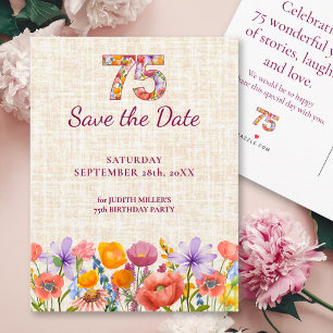 75th Birthday Flowers - 75 Elegant Save the Date Announcement Postcard