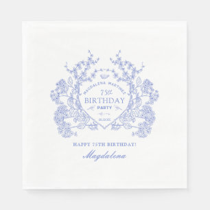 75th Birthday French Blue Floral Crest Custom Napkin