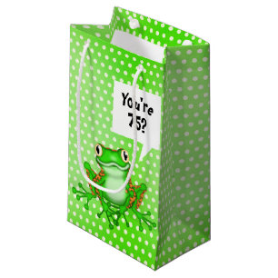 75th Birthday Frog on Polka Dots  Small Gift Bag