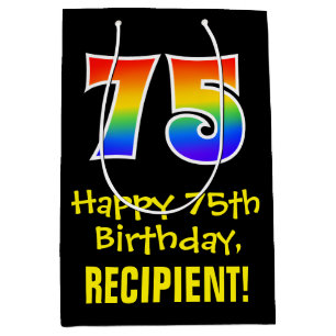 75th Birthday: Fun, Bold, Colourful, Rainbow "75" Medium Gift Bag