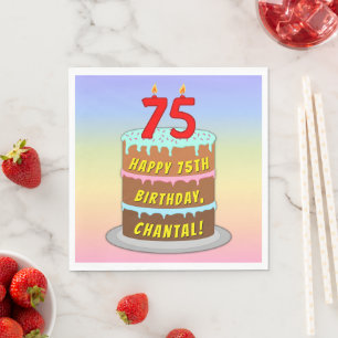 75th Birthday: Fun Cake and Candles + Custom Name Napkin