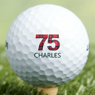 75th Birthday Gift - Classy 75 Years Red Plaid Golf Balls