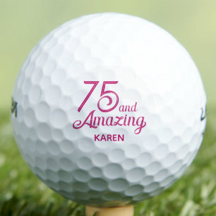 75th Birthday Gift for Friend Fun Pink Custom Golf Balls