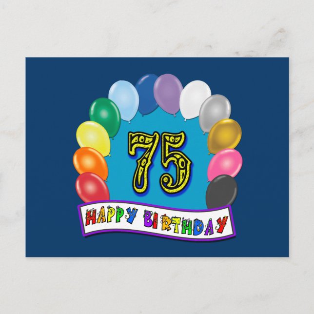 75th Birthday Gifts with Assorted Balloons Design Postcard (Front)