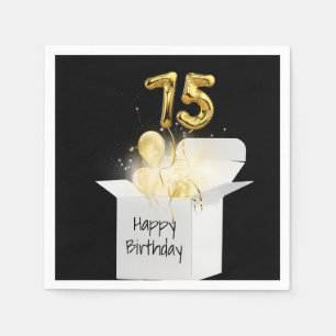 75th Birthday Gold Balloons In White Box Napkin