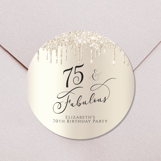 75th Birthday Gold Glitter Classic Round Sticker (Creator Uploaded)