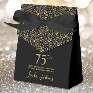 75th Birthday Gold Glitter Roses Thank You  Favour Box