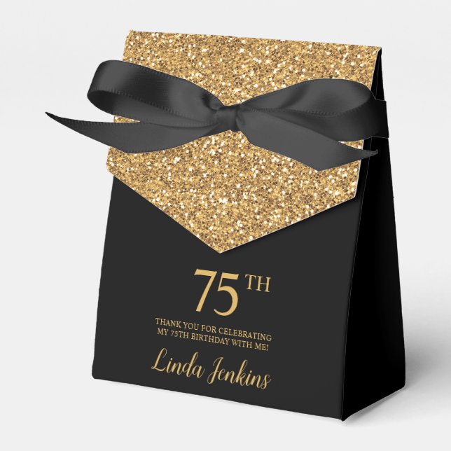 75th Birthday Gold Glitter Thank You Favour Box (Front Side)