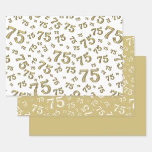 75th Birthday Gold & White Number Pattern 75 Wrapping Paper Sheet