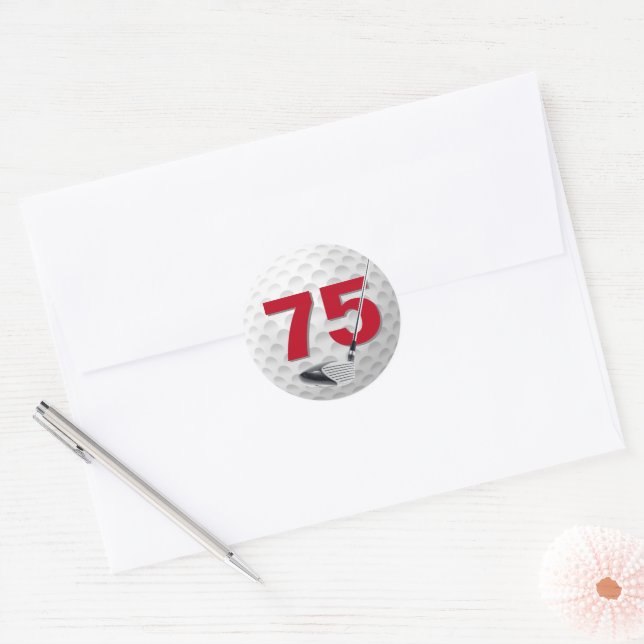 75th Birthday Golf Ball Design Classic Round Sticker (Envelope)
