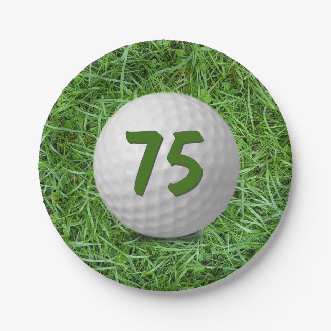 75th Birthday Golf Ball on Grass  Paper Plate (Front)