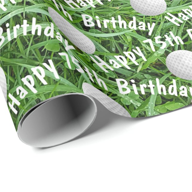 75th Birthday Golf Balls on Grass Wrapping Paper (Roll Corner)