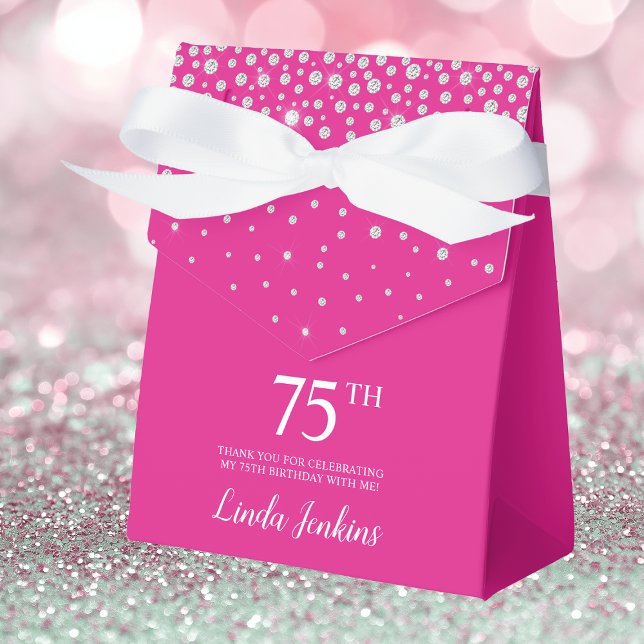 75th Birthday Hot Pink Sparkly Thank You Favour Box (Creator Uploaded)