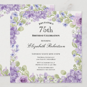 75th Birthday Invitation Elegant Purple Floral