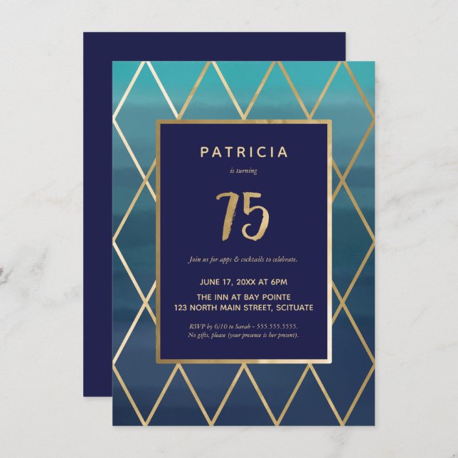 75th Birthday Invitation - Elegant Seventy Fifth (Front/Back)
