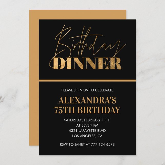75th birthday invitations Birthday Dinner Black (Front/Back)