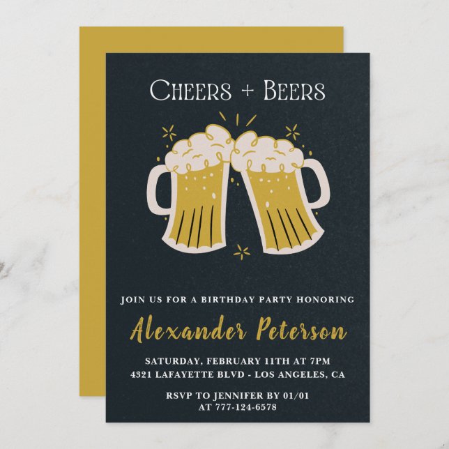 75th birthday invitations Cheers and beers Rustic (Front/Back)