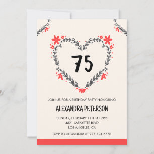 75th birthday invitations for her floral heart