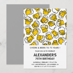 75th birthday invitations Men Cheers and Beers 