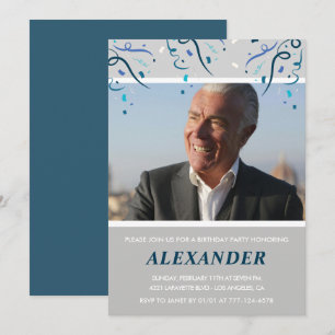 75th birthday invitations Men Confetti Photo Navy