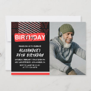 75th birthday invitations Men Party Photo Red 