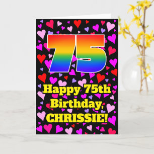 75th Birthday: Loving Hearts Pattern, Rainbow # 75 Card