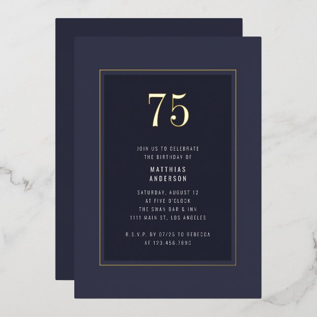 75th Birthday Minimal Elegant Dark Gold Frame (Front/Back)