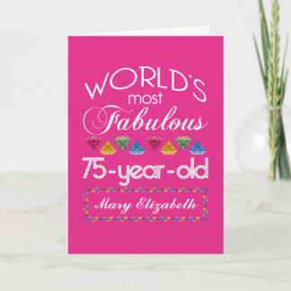 75th Birthday Most Fabulous Colourful Gems Pink Card